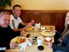Friends enjoying breakfast at Annie's Pancake House in Skokie