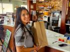 Happy carryout customer at Maple Butter Cafe in Plainfield
