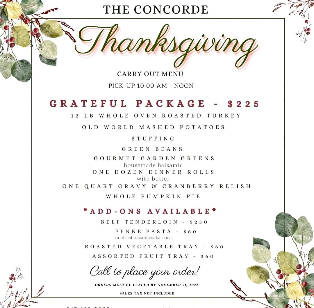 Thanksgiving Day Carry Out Package at Concorde Banquets Kildeer OPA