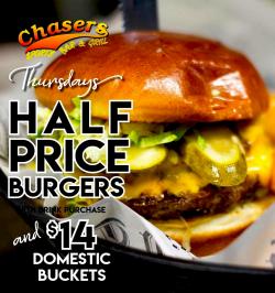 Chaser's Sport's Bar and Grill half-price burgers