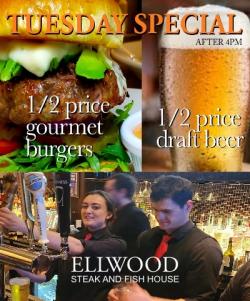 Tues Half-Price Gourmet Burgers at Ellwood Steak & Fish House - DeKalb