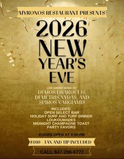 New Year's Eve Celebration 2025 at Mykonos Greek Restaurant - Niles New Year's Eve Celebration 2025 at Mykonos Greek Restaurant - Niles