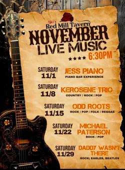 November Live Music at Niko's Red Mill Tavern - Woodstock