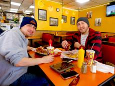Brothers enjoying lunch at Burger Baron Restaurant in Chicago