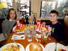 Brother and sister enjoying lunch at Butterfield's Pancake House & Restaurant in Wheaton