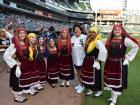 Neolea Hellenic Dancers with Pro Golfer Nancy Lopez - Chicago White Sox Greek Heritage Night