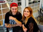 Couple enjoying lunch under the tent at Annie's Pancake House in Skokie