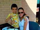 Mom and son enjoying lunch at Annie's Pancake House in Skokie