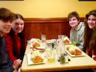 Friends enjoying breakfast at Annie's Pancake House in Skokie