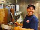 Slicing the famous gyros at Billy Boy's Restaurant in Chicago Ridge