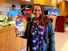 Happy carry-out customer at Nick's Drive In Restaurant Chicago