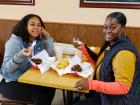 Friends enjoying the famous gyros at The Works Gyros in Glenview