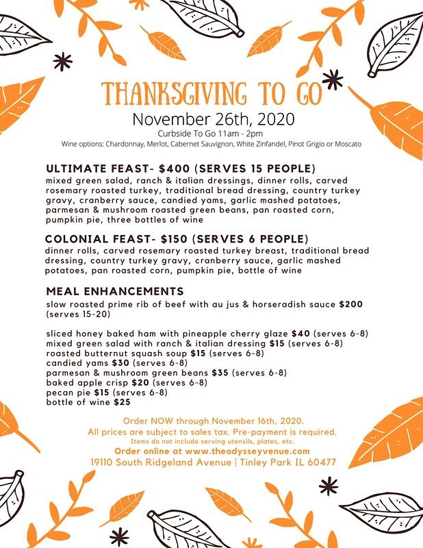 Thanksgiving To Go at Odyssey Banquet Venue Tinley Park OPA Chicago