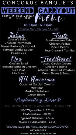 Weekend Carryout Menu at Concorde Banquets - Kildeer
