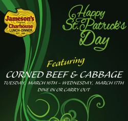 St. Patrick's Day Specials at Jameson's Charhouse - Arlington Heights St. Patrick's Day Specials at Jameson's Charhouse - Arlington Heights