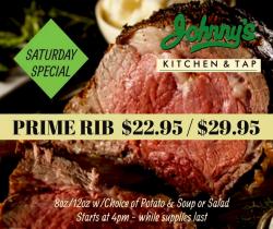 Saturday Prime Rib & other food specials at Johnny's Kitchen & Tap - Glenview