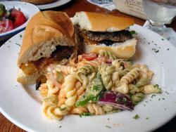 Sandwich and pasta salad at Artopolis in Chicago