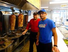 Slicing the famous Gyros at Apolis Greek Street Food in Lisle