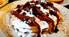 The famous Chocolate Chip Pancakes at Apple Villa Pancake House Hoffman Estates