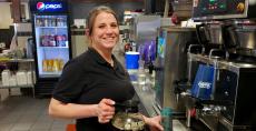 Friendly server at Big Apple Pancake House in Joliet