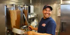 Slicing the famous gyros at Billy Boy's Restaurant in Chicago Ridge