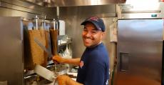 Slicing the famous gyros at Billy Boy's Restaurant in Chicago Ridge