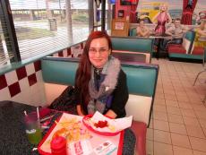 Customer enjoying lunch at Bo-Bo's Gyros & Ice Cream Parlor in Vernon Hills