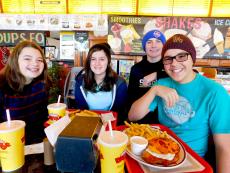 Friends enjoying lunch at Brandy's Gyros Chicago - on Harlem ave.