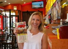 Happy customer at Brandy's Gyros in Chicago (on Harlem Ave).