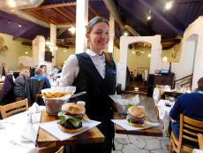 Friendly server at Brousko Authentic Greek Cuisine in Schaumburg