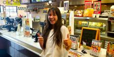 Happy customer at Burger Baron Restaurant in Arlington Heights
