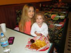 Mom and daughter enjoying lunch at Burger Baron Restaurant in Arlington Heights