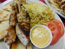 Delicious Pork Souvlaki at Burger Baron Restaurant in Chicago