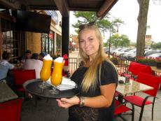 Friendly server on the outdoor patio at Cafe Mistiko in Deerfield