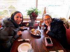 Mom and daughter enjoying breakfast at Cary's Family Restaurant in Cary 