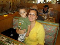 Mother and son enjoying breakfast at Christy's Restaurant & Pancake House in Wood Dale
