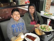 Enjoying the bbq ribs and chicken salad at Dengeos in Skokie