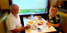Couple enjoying breakfast at Dino's Cafe in Bloomingdale