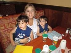 Mom and sons enjoying lunch at Eggs Inc Cafe in Bolingbrook