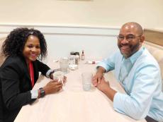 Friends enjoying lunch at Eggs Inc. Cafe in Chicago (Streeterville)