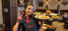 Friendly server at Ellwood Steak & Fish House in DeKalb