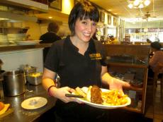 Friendly server at George's Family Restaurant in Oak Park