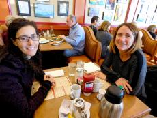 Friends enjoying breakfast at Georgie V's Pancakes & more in Northbrook