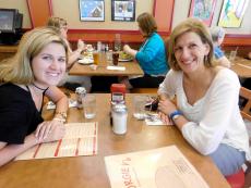 Mom and daughter enjoying lunch at Georgie V's Pancakes & more in Northbrook