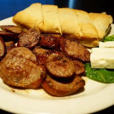 The famous Greek sausage at Jimmy D's District Restaurant in Arlington Heights
