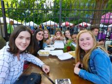 Friends enjoying the Lincoln Park Greek Fest at St. George in Chicago