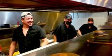 Hard working kitchen crew at Lumes Pancake House in Chicago