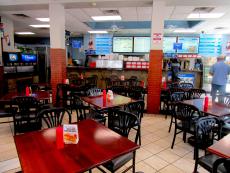 The spacious dining area at Mr. Greek Gyros in Chicago
