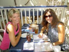 Best friends enjoying lunch on the patio at Mykonos restaurant in Niles