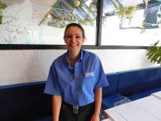 Friendly server at Mykonos Greek Restaurant in Niles